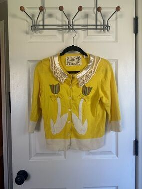 Field Flower Yellow Floral Appliqué Cardigan Sweater